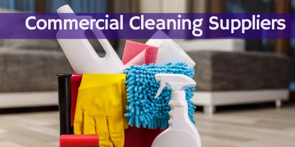 Cleaning products and supplies like spray bottle, sponges, gloves, mop in a modern living room.