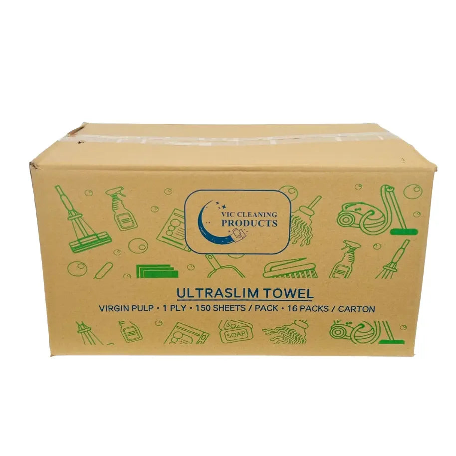 Ultraslim towel carton with cleaning supplies illustrations, 1 ply, 16 packs per box