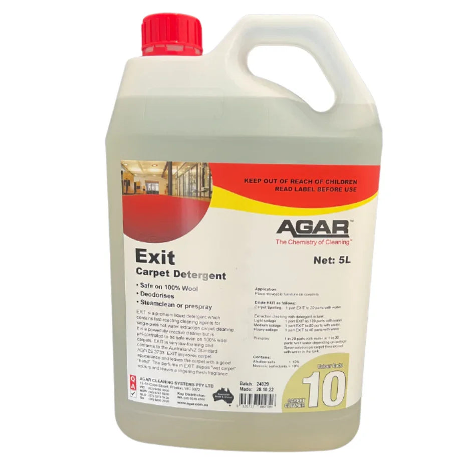 5L Agar Exit carpet detergent jug with red cap, carpet cleaning solution for wool