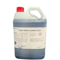 5L bottle of toilet bowl cleaner with red cap and safety label for bathroom cleaning