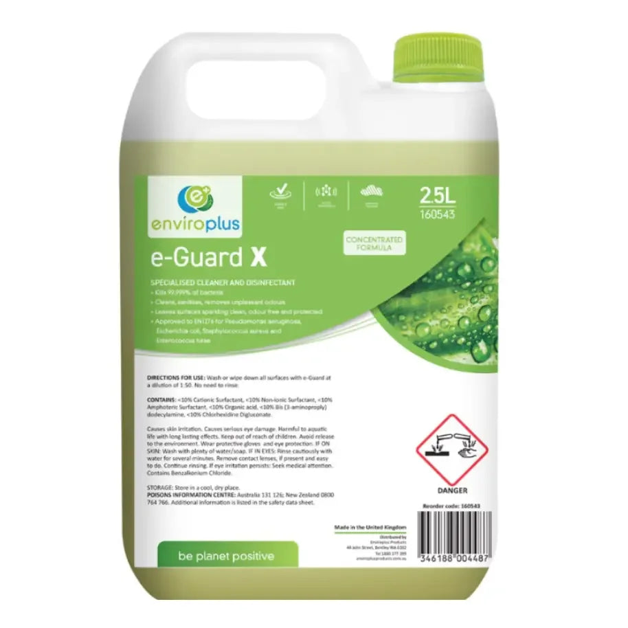 Enviroplus e-Guard X 2.5L concentrated cleaner and disinfectant bottle with green cap