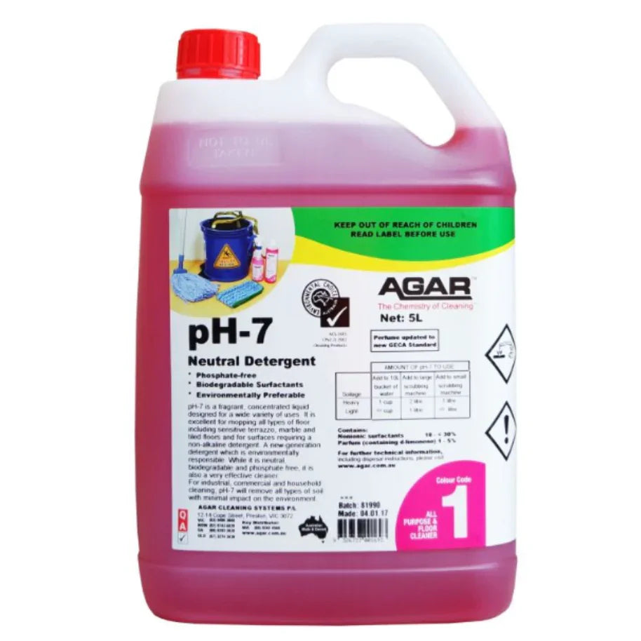 5L bottle of Agar pH-7 neutral detergent all-purpose floor cleaner with red cap