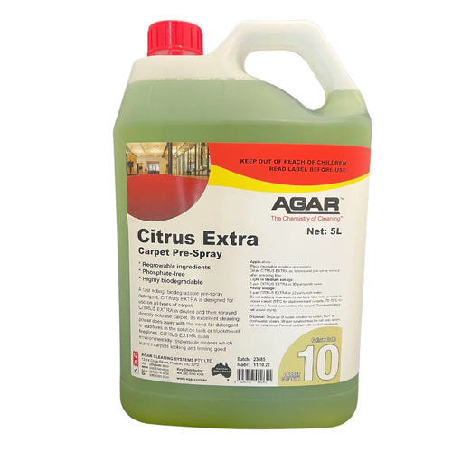 Agar Citrus Extra carpet pre-spray 5L container with green liquid for carpet cleaning