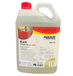 Agar Exit 5L carpet detergent plastic container with red cap, cleaning product label visible.