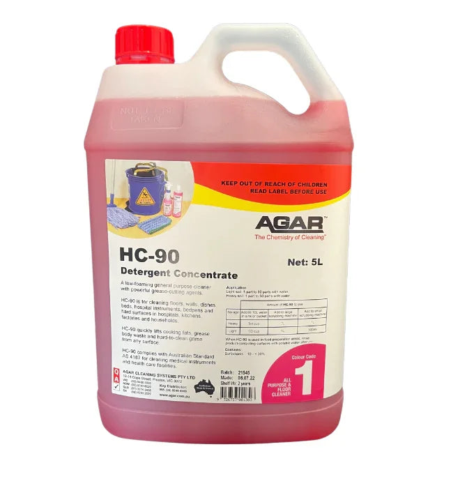 5L bottle of HC-90 detergent concentrate cleaning solution with red cap