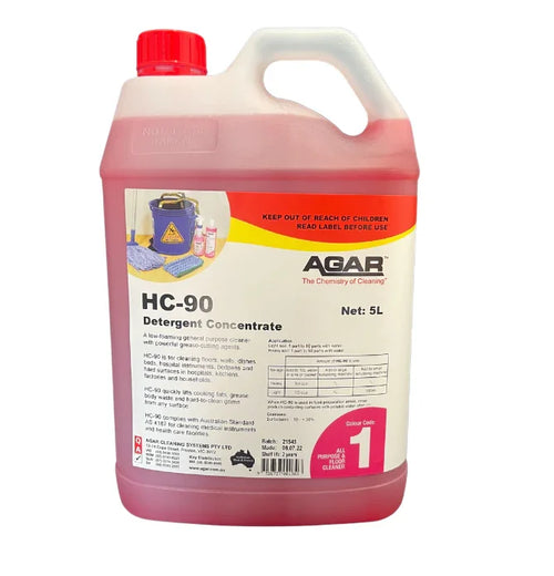 5L bottle of HC-90 detergent concentrate cleaning solution with red cap