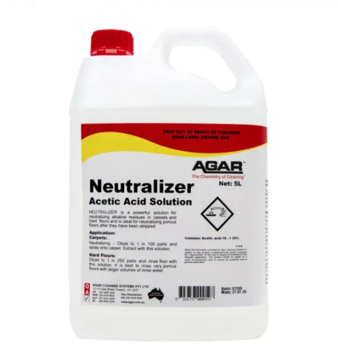 5L Agar Neutralizer Acetic Acid Solution cleaning chemical with red cap and safety label