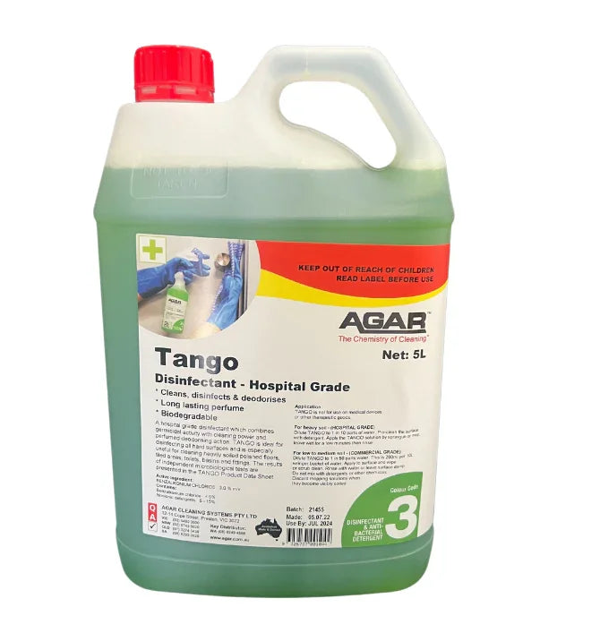 5L hospital grade disinfectant cleaning product with a red cap and clear label