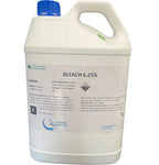 5L bottle of 6.25% bleach with safety label and blue cap for cleaning and disinfecting