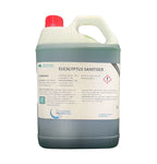 5L eucalyptus sanitiser container with safety label and red cap, suitable for cleaning and disinfecting