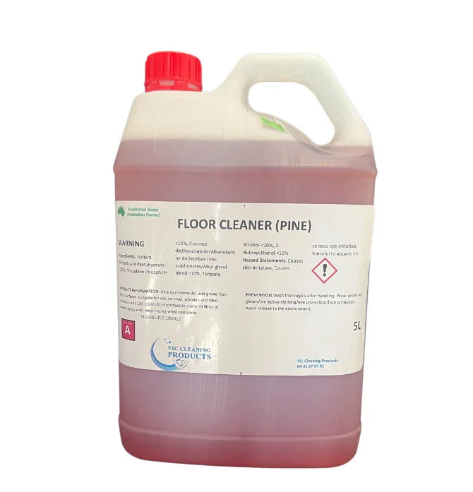 5L pine floor cleaner bottle with red cap and white label for cleaning supplies