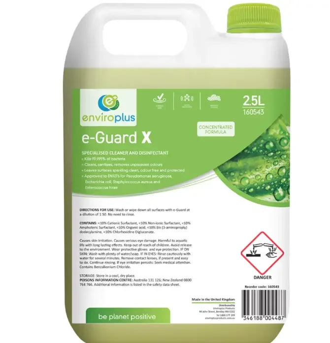 Enviroplus e-Guard X 2.5L concentrated disinfectant cleaner bottle with green label