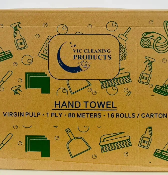Box of hand towel rolls, 1 ply, 80 meters, 16 rolls carton for cleaning supplies
