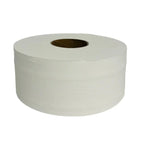 bulk toilet paper roll with white tissue and brown cardboard core