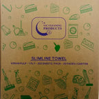Slimline towel carton with cleaning product icons and text detailing 200 sheets per pack