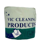 Toilet paper roll with green and white packaging labeled Vic Cleaning Products