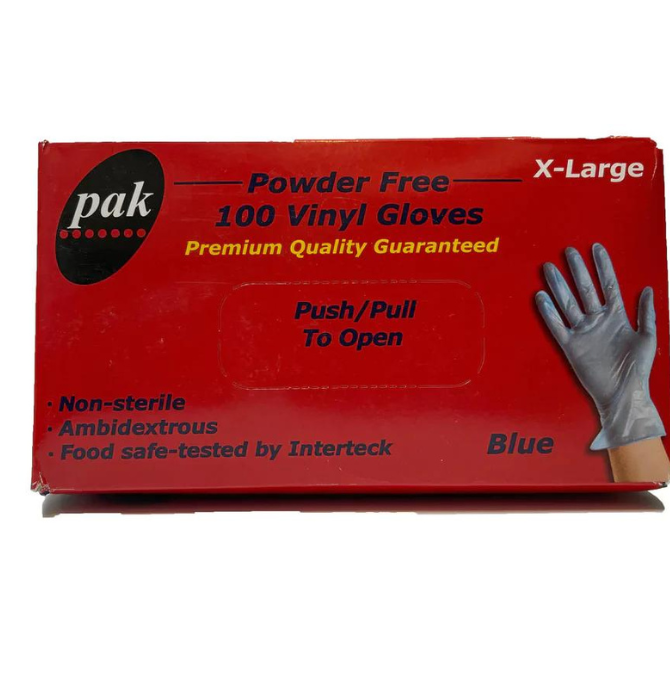 Pak Powder Free Vinyl Blue Gloves Small Carton Large