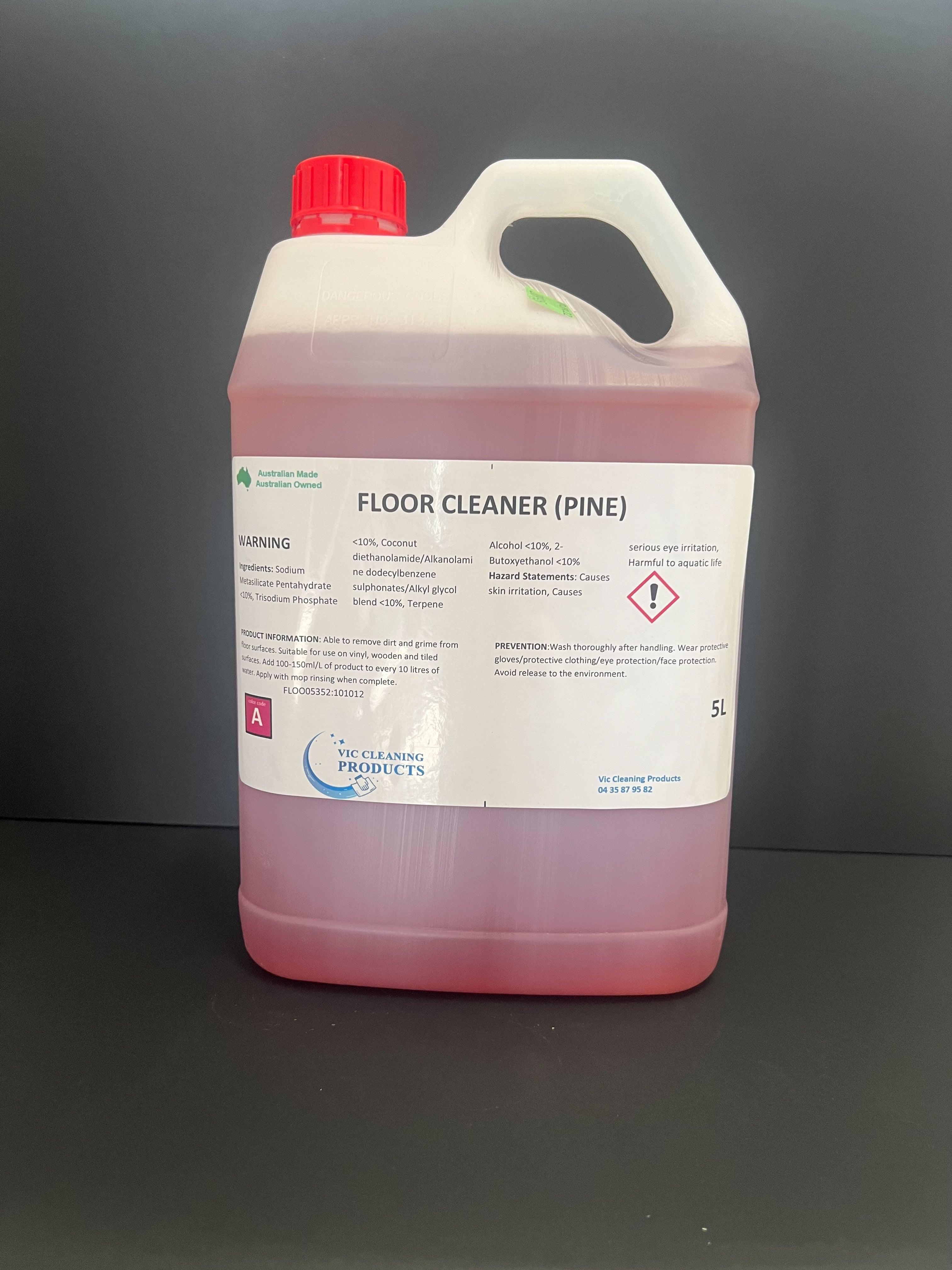 5L pine floor cleaner liquid in plastic container with red cap, cleaning product